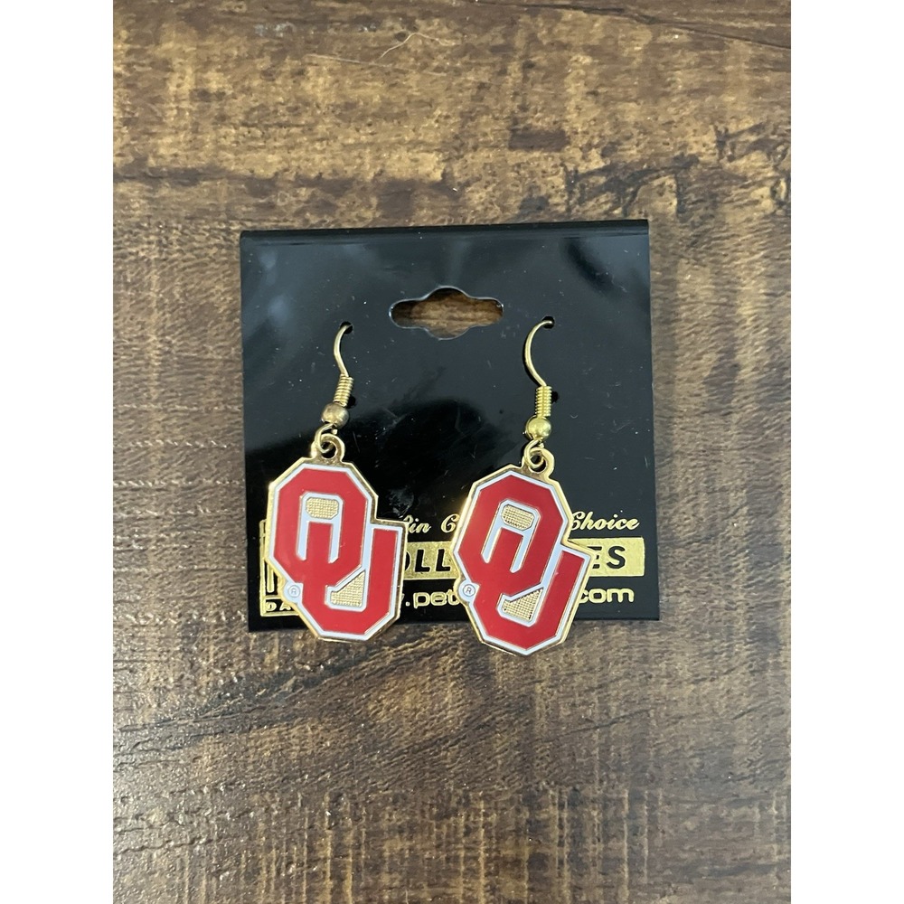 OU Oklahoma Sooners Earrings Dangle Red Enamel NCAA Jewelry Peter David